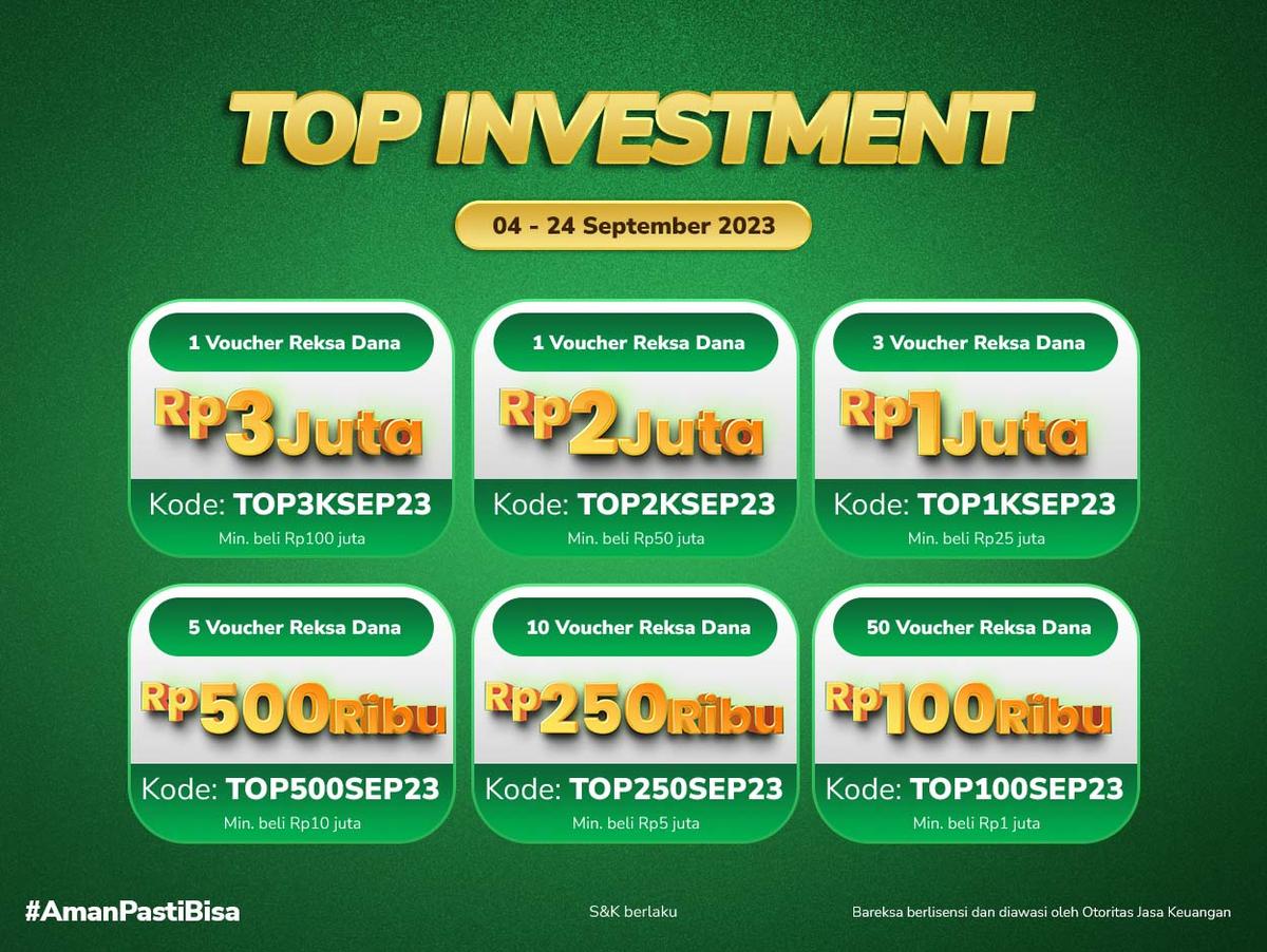 Promo Top Investment September: Beli Reksadana Berhadiah hingga Rp3 Juta